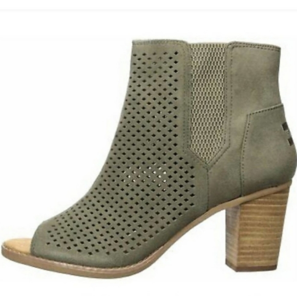 Toms Shoes - Toms Green Suede Open Toe Heel Boots - Size W 8.5